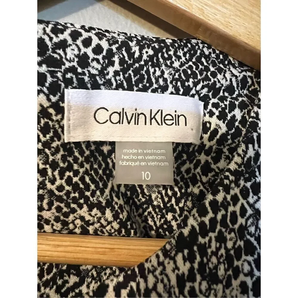 Calvin Klein Women’s Size 10 Sleeveless Zip Up Snake Print Dress Black White